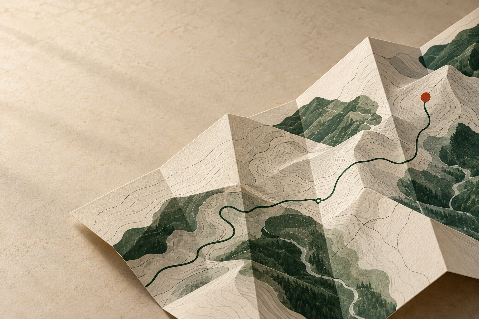 Carte abstraite composée de plis, de routes et de coordonnées